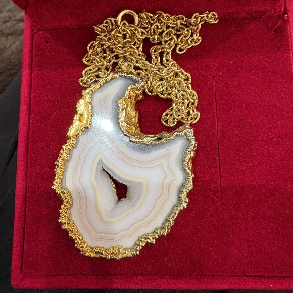 Custom Gold and White Geode Pendant Necklace - Picture 2 of 7